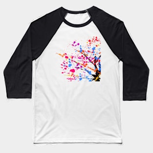 Japanese Sakura Cherry Blossom Tree Multi Colour Petals Ink Drawing Baseball T-Shirt